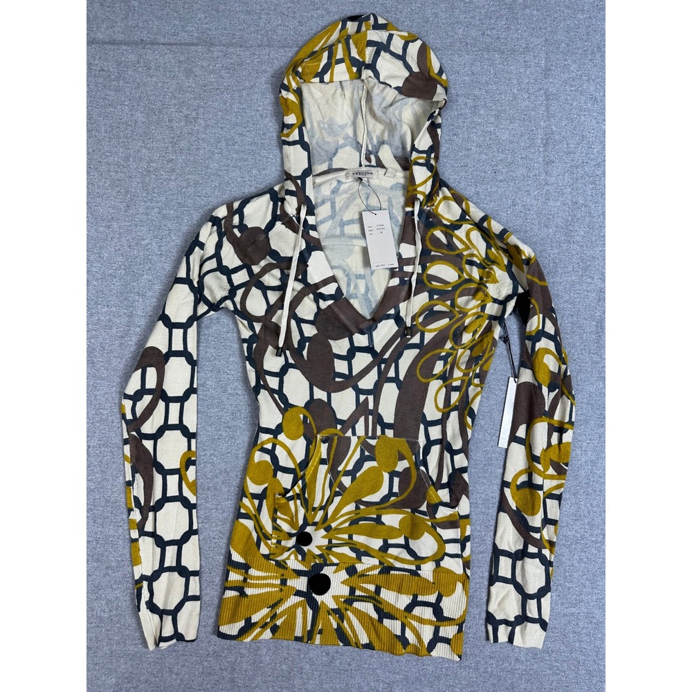 NWT Vertigo Paris Hoodie Women Size M Mustard Abstract Knit‎ Long Sleeve VT30469